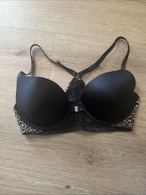 Black Push-Up Racerback Bra with Leopard Accent